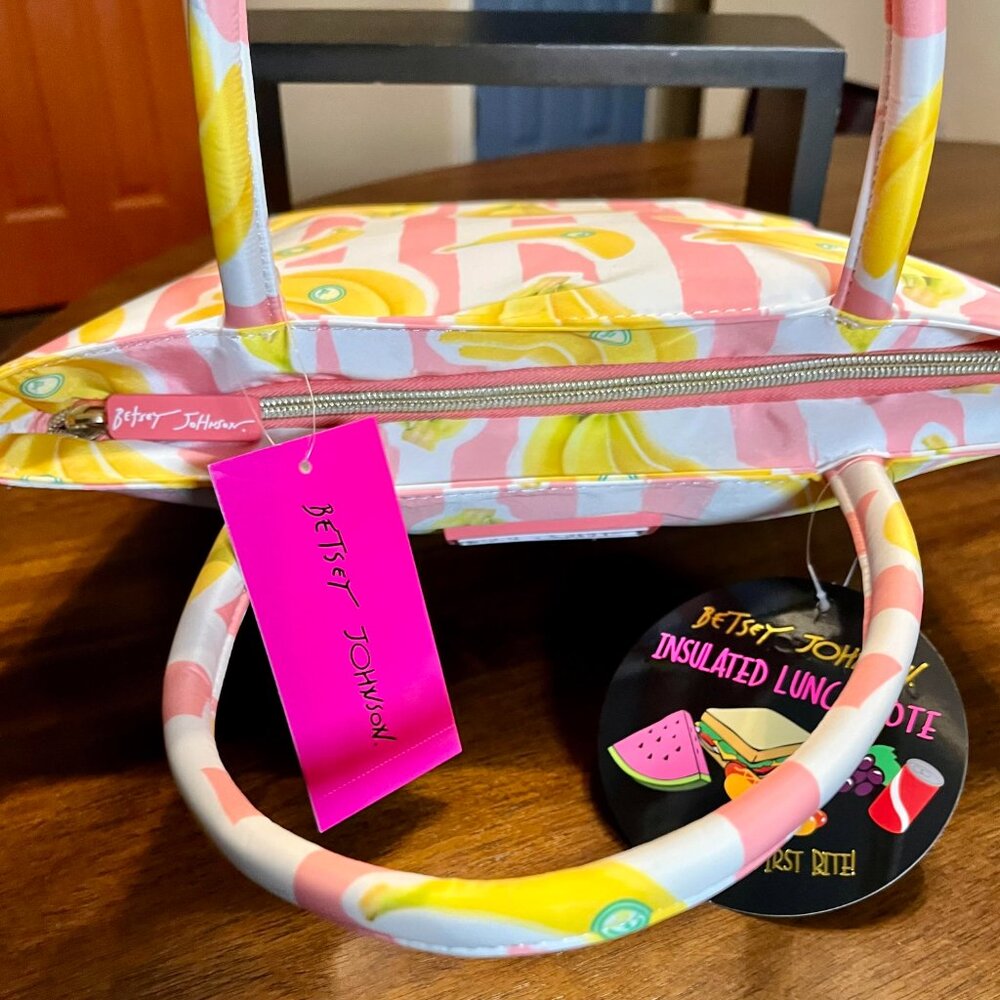 New With Tags! Betsey Johnson Pink Banana Striped Insulated Lunch Tote Bag - Picture 8 of 10